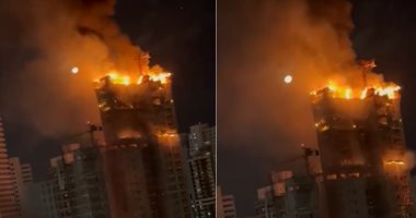 إخلاء مبان وانقطاع الكهرباء إثر حريق ضخم فى مبنى شاهق بالبرازيل..فيديو وصور