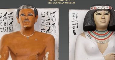 مقتنيات المتحف المصري.. تمثالا رع حتب وزوجته نفرت