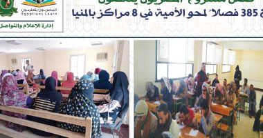 فتح 385 فصلا لمحو الأمية في 8 مراكز بالمنيا ضمن مشروع "المصريون يتعلمون"