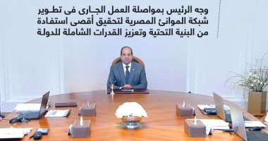 الرئيس السيسى يوجه بمواصلة العمل الجارى فى تطوير شبكة الموانئ المصرية (إنفوجراف)