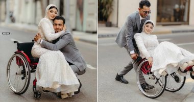 ساهر وإسلام يحتفلان بعيد زواجهما بالفستان والبدلة على الكرسي المتحرك