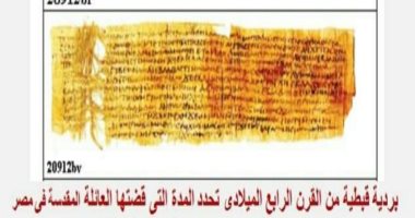 اكتشاف بردية من القرن الرابع تحدد مدة رحلة مسار العائلة المقدسة فى مصر