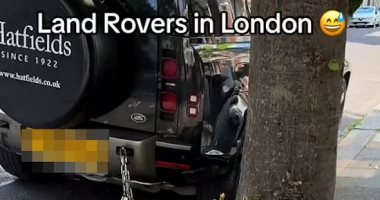 بريطانيون يربطون سيارات لاند روفر بالسلاسل لحمايتها من السرقة.. صور