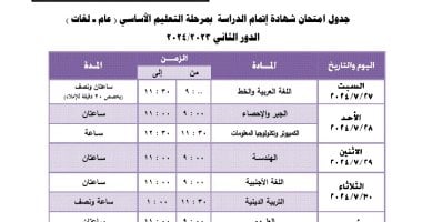 جدول امتحانات الدور الثانى لطلاب الشهادة الإعدادية بالجيزة