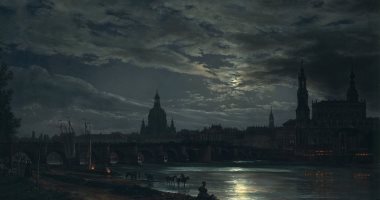 لوحات عالمية .. مدينة دريسن في ضوء القمر  لـ يوهان كريستيان دال