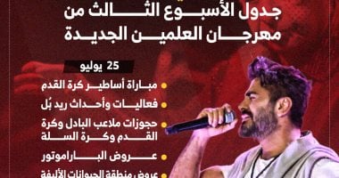حفل تامر حسنى ومباراة أساطير الكرة.. جدول الأسبوع الـ3 من مهرجان العلمين.. إنفو