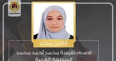 محافظ الغربية يهنئ الطالبة نفيسة محمد الثانية مكرر على الجمهورية بالثانوية الأزهرية