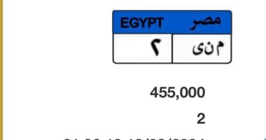 مزاد على لوحة سيارة "م ن ى- 2" المميزة قيمتها 455 ألف جنيه