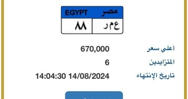 6 يتنافسون فى مزاد على لوحة مميزة تحمل أرقام "ع م ر- 88" بسعر 670 ألف جنيه