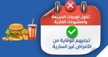 وزارة الصحة توجة نصيحة هامة حول الوجبات السريعة والمشروبات الغازية..إنفوجراف