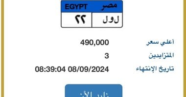 3 مزايدين على لوحة "ل و ل- 22" المميزة وسعرها يقترب من نصف مليون جنيه