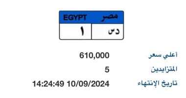 أحدث لوحة سيارة مميزة رقمها "د س- 1" سعرها يتخطى نصف مليون جنيه