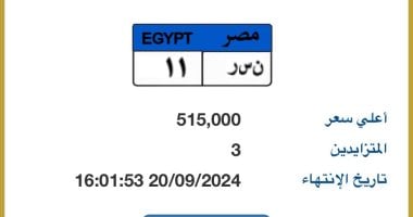 لوحة "نـ سـ ر- 11” المميزة تتخطى نصف مليون جنيه و3 أشخاص يزايدون عليها