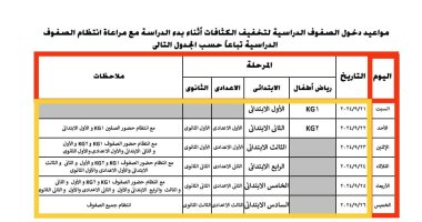 جدول مواعيد دخول المدارس فى أول أسبوع دراسة بالجيزة