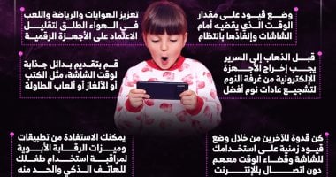 للآباء.. نصائح لمنع الطفل من الاستخدام المفرط للأجهزة المحمولة (إنفوجراف)