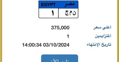 طرح لوحة "ن م ج- 1" المميزة بالمزاد وسعرها يصل 375 ألف جنيه