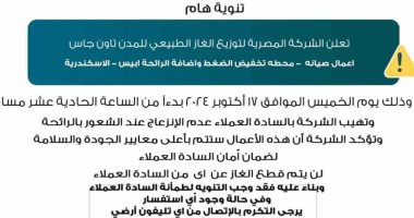 المصرية للغاز تطمئن مواطنى الإسكندرية: لا تقلقوا من انتشار رائحة الغاز غدا