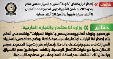 أخبار مصر.. الحكومة تنفى خفض "كوتة" استيراد السيارات 20% بدءا من الشهر الجارى