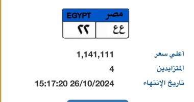 "ع ع- 22" أحدث نمرة بمزاد اللوحات المميزة.. سعرها يتخطى مليون جنيه