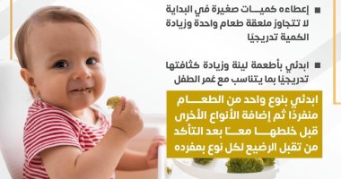 وزارة الصحة تكشف الطرق السليمة لتغذية الأطفال فوق عمر 6 أشهر.. انفوجراف