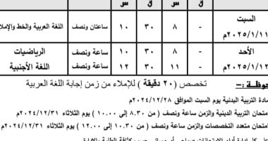 ننشر جداول امتحانات النقل والشهادة الإعدادية للفصل الدراسى الأول بالقليوبية