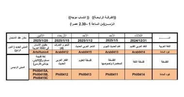 جدول امتحانات الفرقة الرابعة لكلية الآداب جامعة القاهرة انتساب 2024/2025