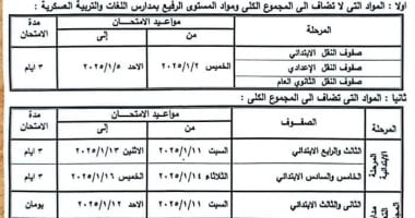 جداول امتحانات النقل والشهادات المحلية بشمال سيناء للفصل الدراسى الأول 2024/2025