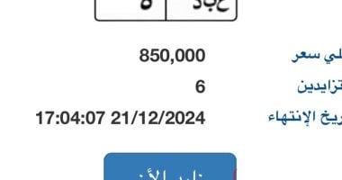 تنافس 6 أشخاص على لوحة سيارة "ع ب د - 5" المميزة يرفع سعرها لـ850 ألف جنيه