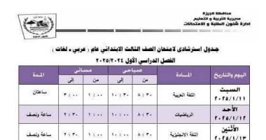 جدول امتحانات الفصل الدراسى الأول بمدارس إدارة أوسيم التعليمية