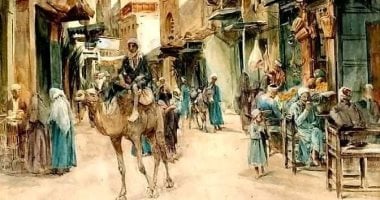 الحياة فى حى الجمالية عام 1907 بريشة الفنان البريطاني والتر تيندال