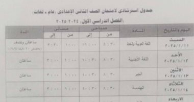 جدول امتحانات الصف الثانى الإعدادى الترم الأول 2025 فى الجيزة