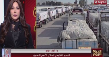الهلال الأحمر: دخول شاحنات المساعدات مستمر على مدار الساعة عبر معبر رفح
