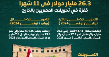 26.3 مليار دولار فى 11 شهرا.. قفزة فى تحويلات المصريين بالخارج (إنفوجراف)