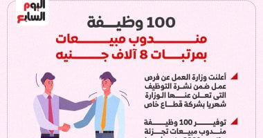 100 فرصة عمل كمندوب للمبيعات بمرتبات 8 آلاف جنيه.. إنفوجراف