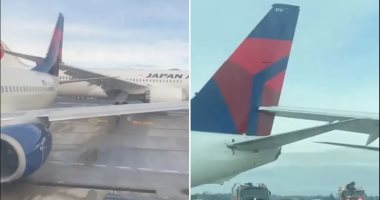 حادث تصادم بين طائرة يابانية وأخرى أمريكية بمطار سياتل بالولايات المتحدة حادث تصادم بين طائرة يابانية وأخرى أمريكية بمطار سياتل
