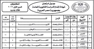 جدول امتحانات الثانوية العامة مكفوفين "نظام جديد" 2025