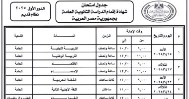 وزير التعليم يعتمد جدول امتحانات الثانوية العامة للدور الأول 2025 لطلاب النظام الجديد والقديم وstem.. الاختبارات تبدأ 15 يونيو وحتى 10 يوليو.. 8 أيام فعلية مدة التقييمات والجدول يراعى الفترات الزمنية للمراجعة