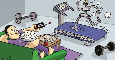 التطور التكنولوجى والذكاء الاصطناعى يسبب الكسل فى كاريكاتير خليجى