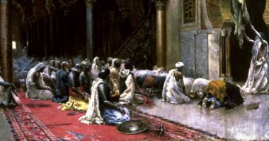 لوحات المستشرقين عن الصلاة بمناسبة عيد الفطر.. الفرنسى جان ليون جيروم رسم طقوس العبادة وأحوال المصلين.. الروسى فاسيلي فيريشاجين اشتهر بتصوير أشكال المساجد.. النمساوى لودفيج دويتش ترتكز أعماله على علماء القرآن لوحة إدوين لورد ويكس