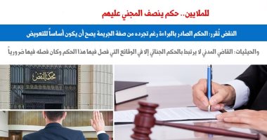 للمتقاضين.. حجية الحكم الجنائي الصادر بالبراءة في حق المطالبة بالتعويض.. برلمانى