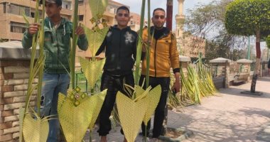 بهجة الأقباط بالزقازيق يحتفلون بسنابل المحبة فى أحد الشعانين.. فيديو وصور الشباب يبيعون السعف للاهالي