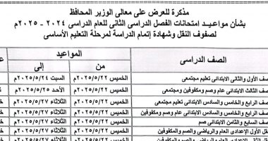 جدول مواعيد امتحانات النقل والشهادة الإعدادية للفصل الدراسى الثانى بالقليوبية