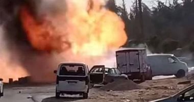 المباحث تستمع لشهود العيان لكشف ملابسات حريق خط غاز طريق الواحات 