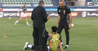 عدسة اليوم السابع ترصد تعرض اللاعب مروان عطية للسقوط قبل لقاء بتروجيت
