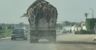 محافظة الجيزة تضبط سيارة نقل مخلفات تسببت فى تناثر القمامة على الطريق سيارة نقل محملة بالقامة غير ملتزمة