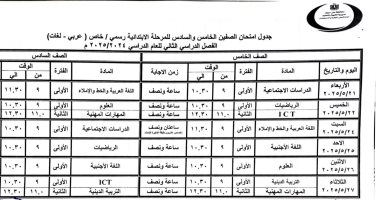 جداول امتحانات النقل والشهادة الإعدادية للفصل الدراسى الثانى ببنى سويف جدول الامتحانات