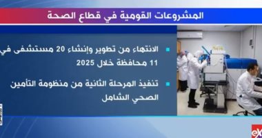 "إكسترا نيوز" تقريرا حول المشروعات القومية فى قطاع الصحة