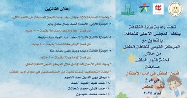 إعلان أسماء الفائزين فى مسابقة الأعلى للثقافة لقصة الطفل لعام 2025 أسماء الفائزين