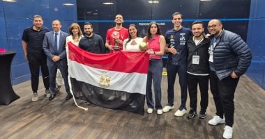 القنصل المصرى بأمريكا ورئيس اتحاد الاسكواش يحضران مراسم تتويج الفراعنة ببطولة العالم جانب من التتويج