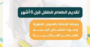 وزارة الصحة: إدخال الطعام المناسب للطفل عند إتمامه 6 أشهر تقديم الطعام المناسب للطفل عند إتمامه 6 أشهر
